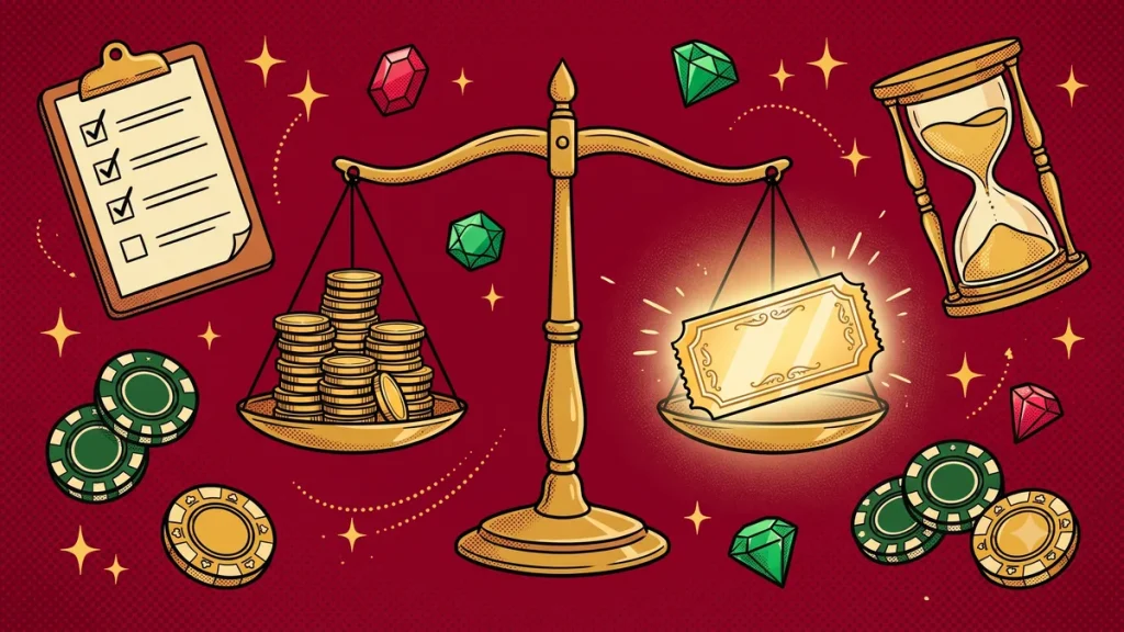 Bonus çevrim şartını gösteren terazi ve kontrol listesi görseli