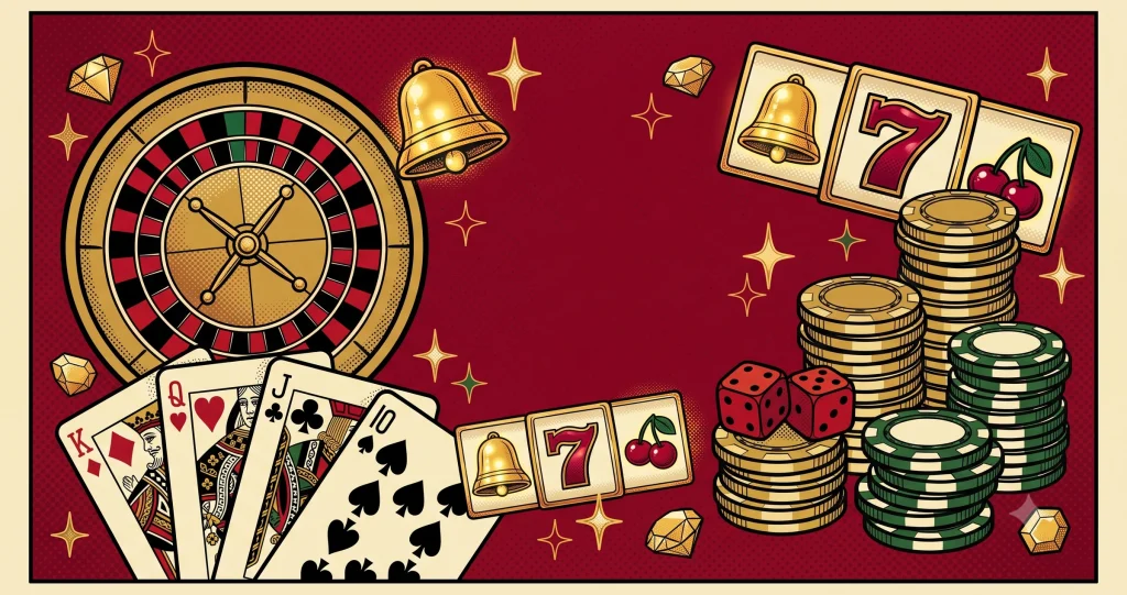 Betelli casino oyunlarını gösteren rulet, kart ve poker çipi görseli